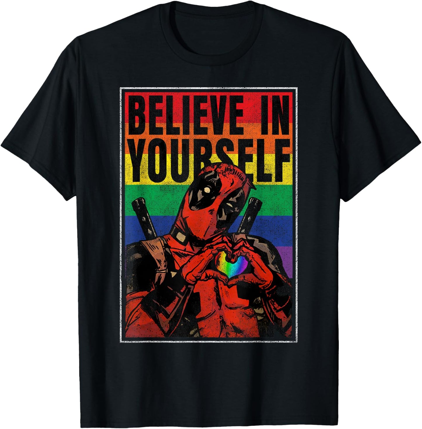 Marvel Deadpool Believe in Yourself Rainbow Poster Small T-Shirt - T-Shirt | Black