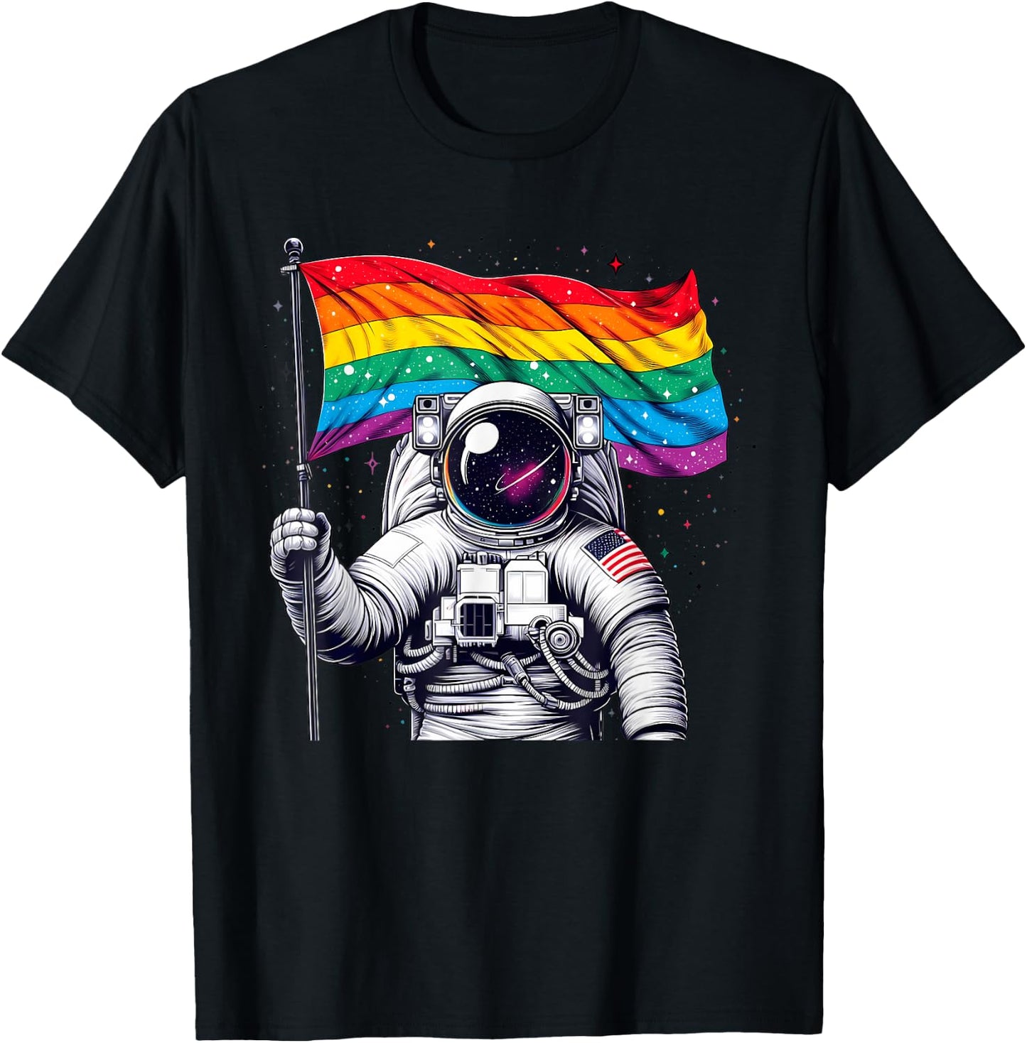 Funny Astronaut Rainbow Flag Space Lgbtq Gay Pride Ally T-Shirt - T-Shirt | Black
