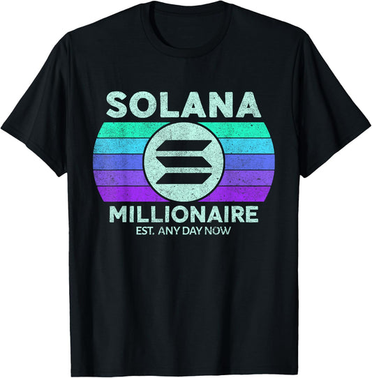 Retro Solana Millionaire Est Any Day | Vintage Solana Crypto T-Shirt - T-Shirt | Black