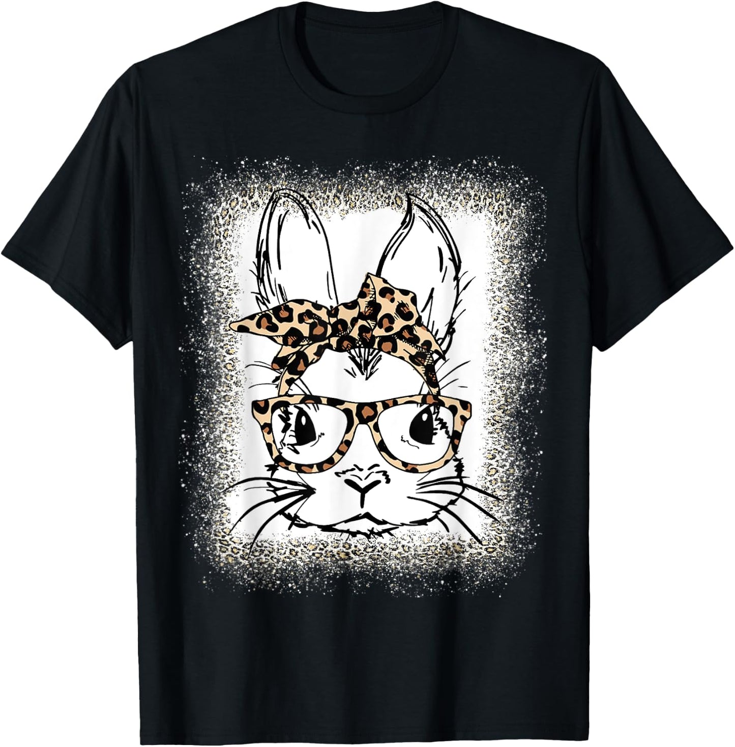 Cute Bunny Face Leopard Print Glasses Bandana Easter Women T-Shirt - T-Shirt | Black