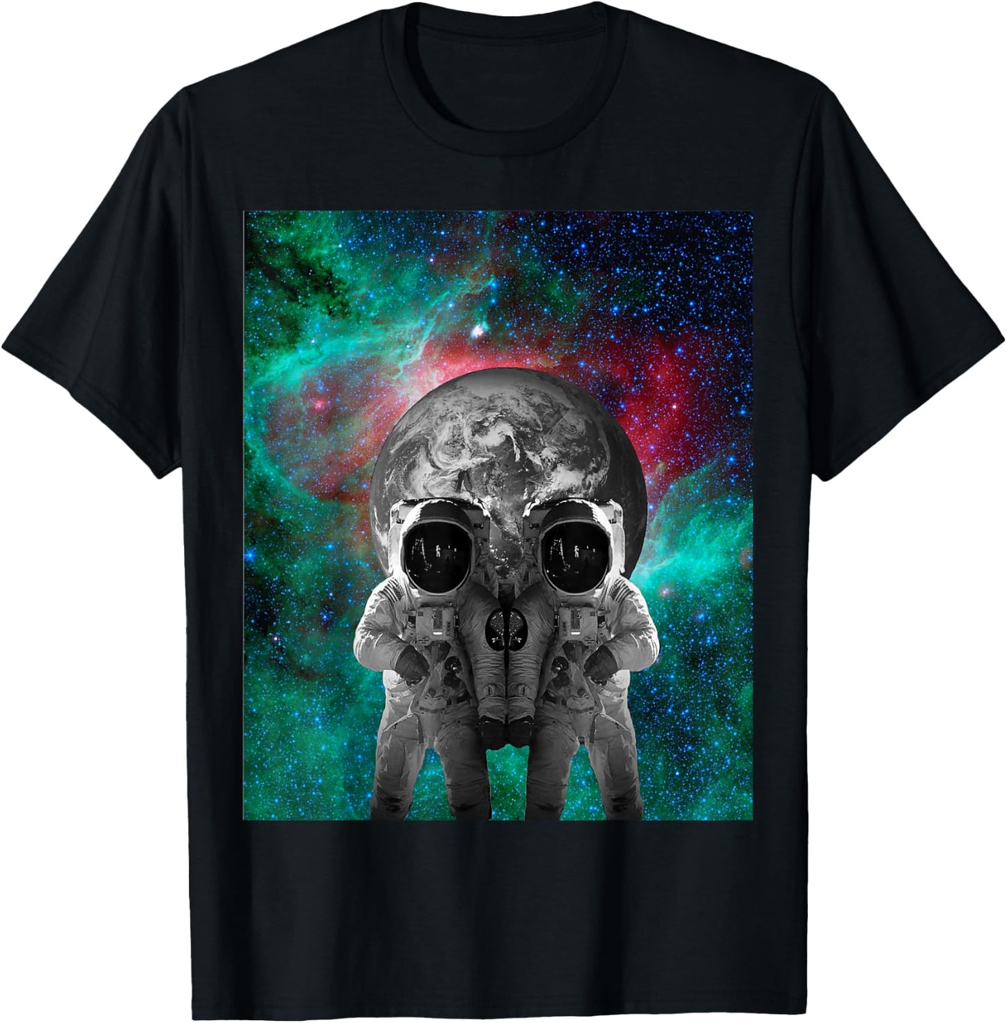 Astronauts in Space Skull Optical Illusion T-Shirt - T-Shirt | Black