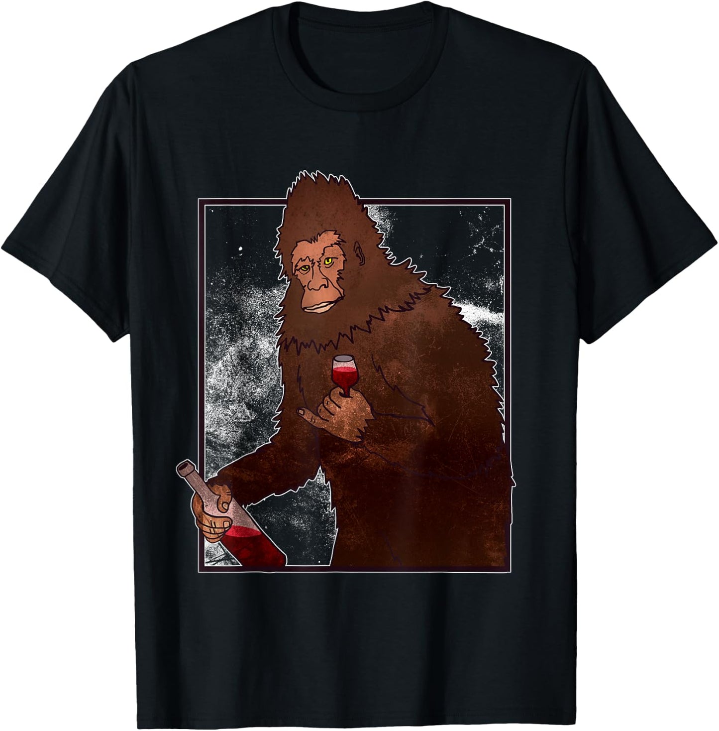 Bigfoot Wine Drinking Funny Gift Fun T-Shirt - T-Shirt | Black