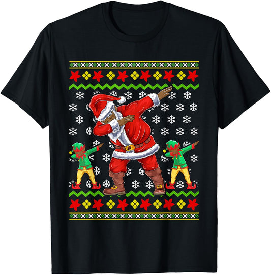 Christmas Black African American Santa Claus T-Shirt - T-Shirt | Black