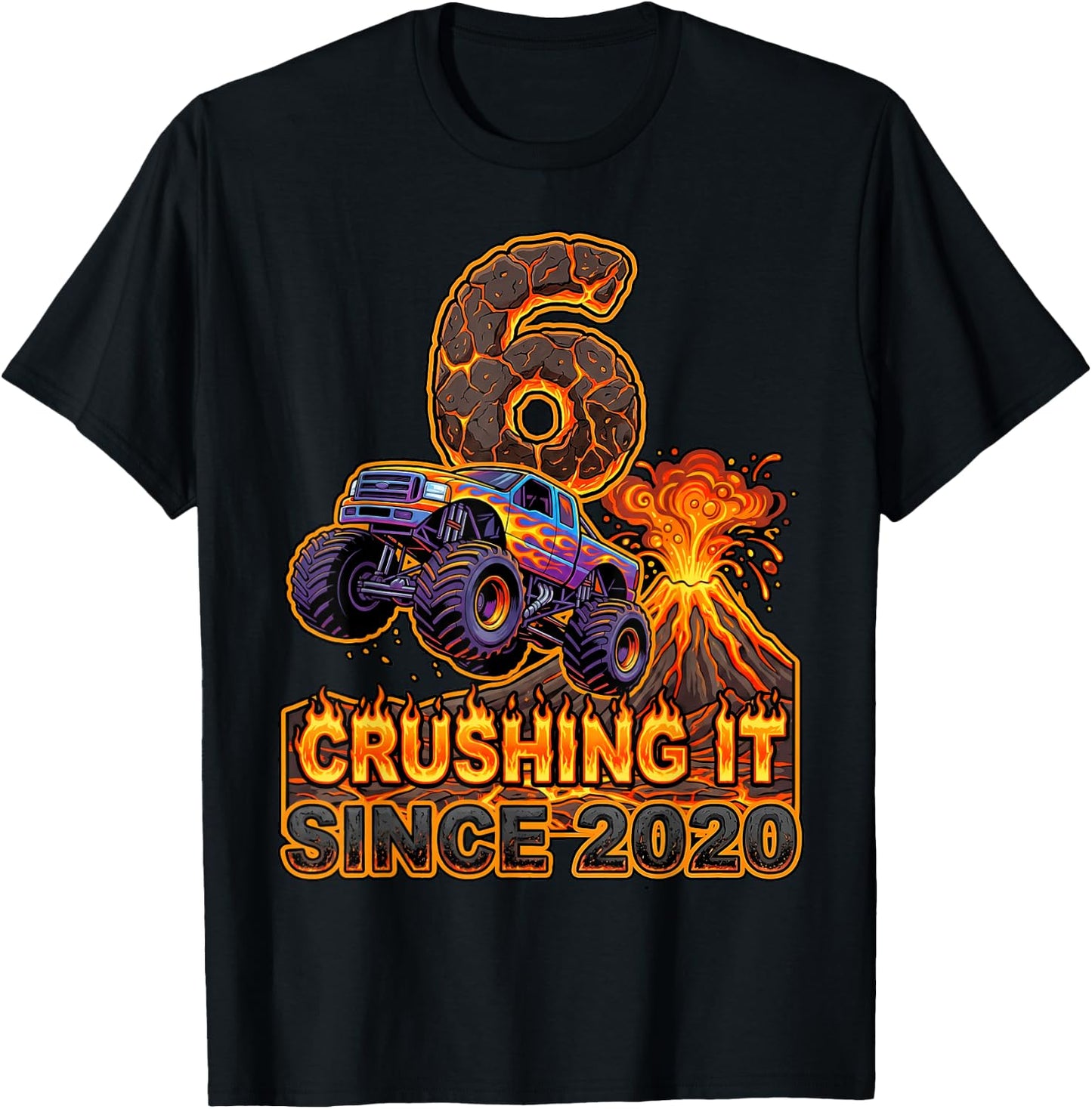 Birthday Monster Truck 6 Year Old Boys 6th Party Born 2020 T-Shirt - T-Shirt | Black