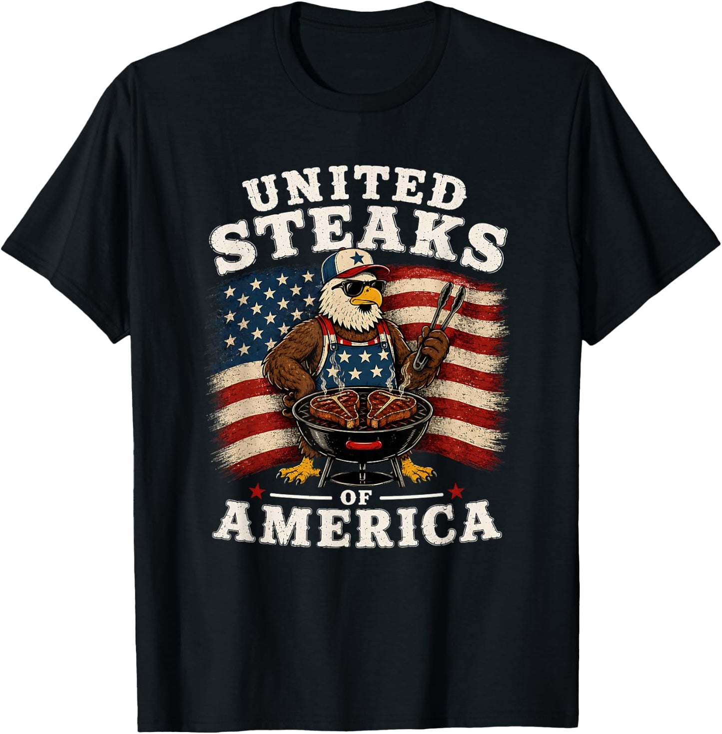 United Steaks of America Funny Bald Eagle Grilling BBQ USA T-Shirt - T-Shirt | Black