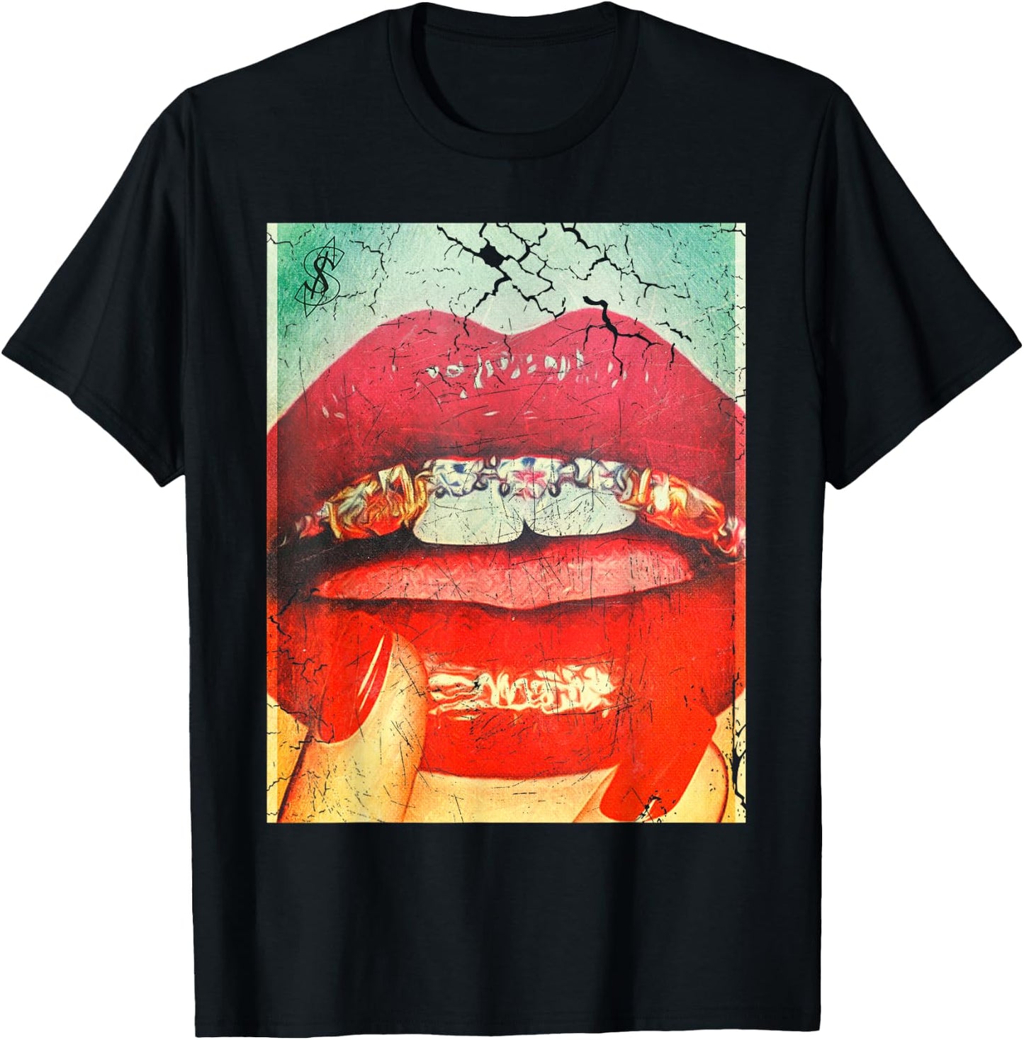 Diamonds in the Mouth Red Lips and Grills T-Shirt - T-Shirt | Black