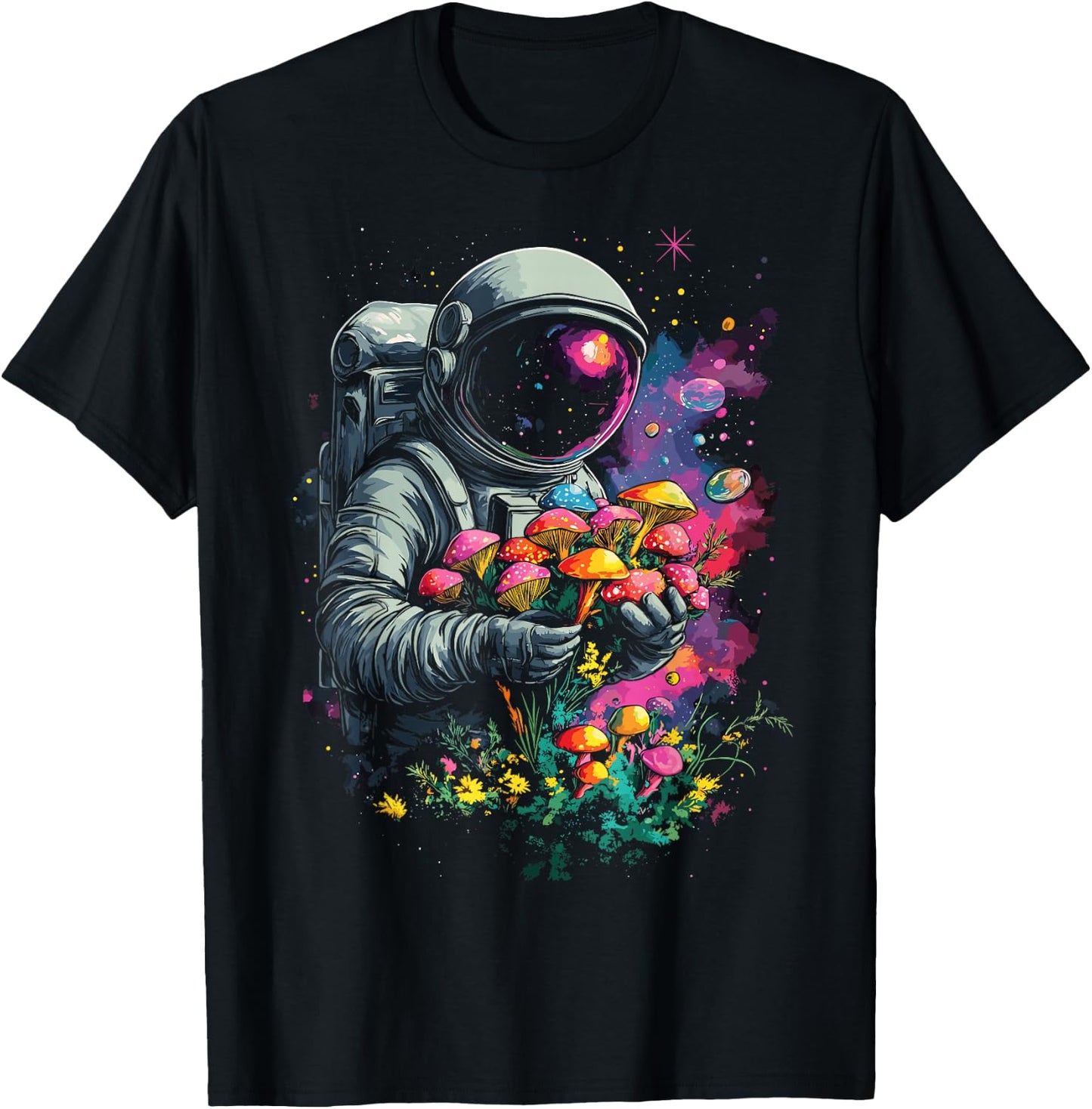 Trippy EDM Mushroom Astronaut Psychedelic T-Shirt - T-Shirt | Black