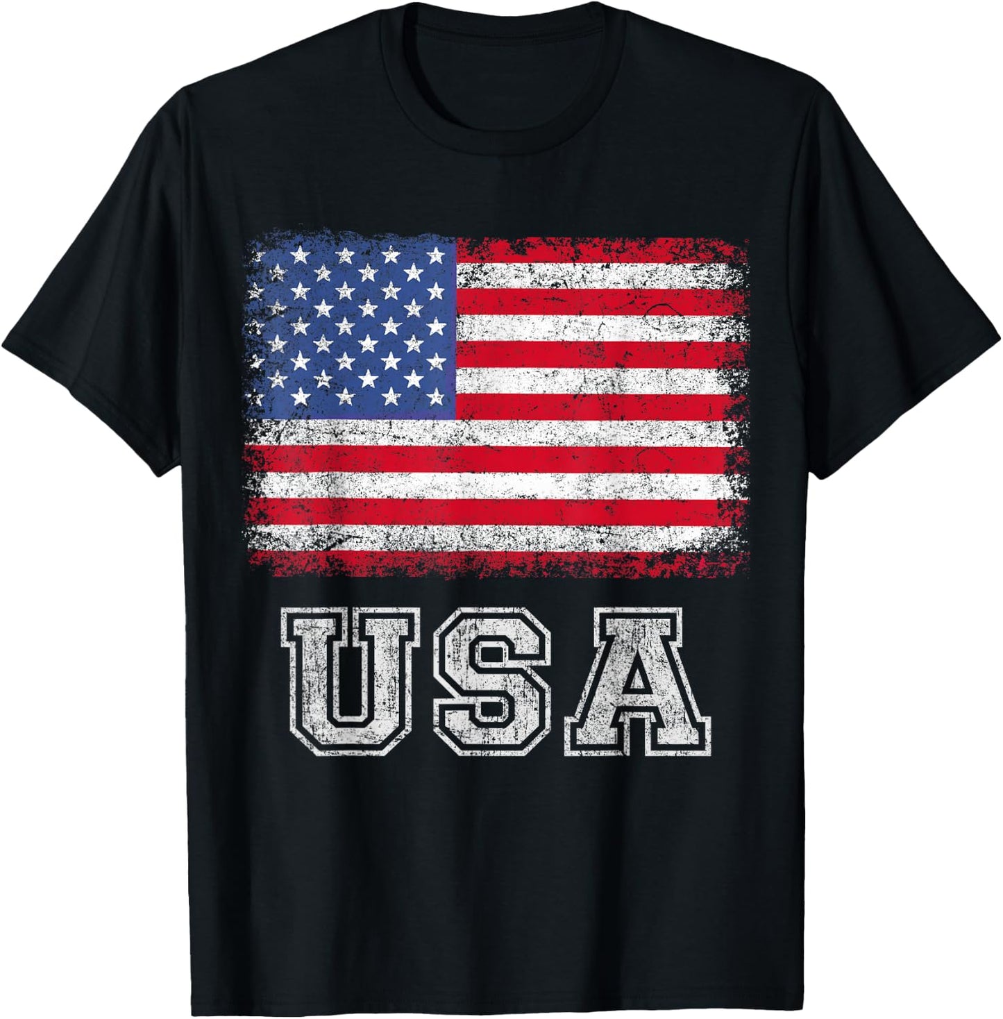 USA Patriotic American Flag Women Kids Boys Girls US T-Shirt - T-Shirt | Black