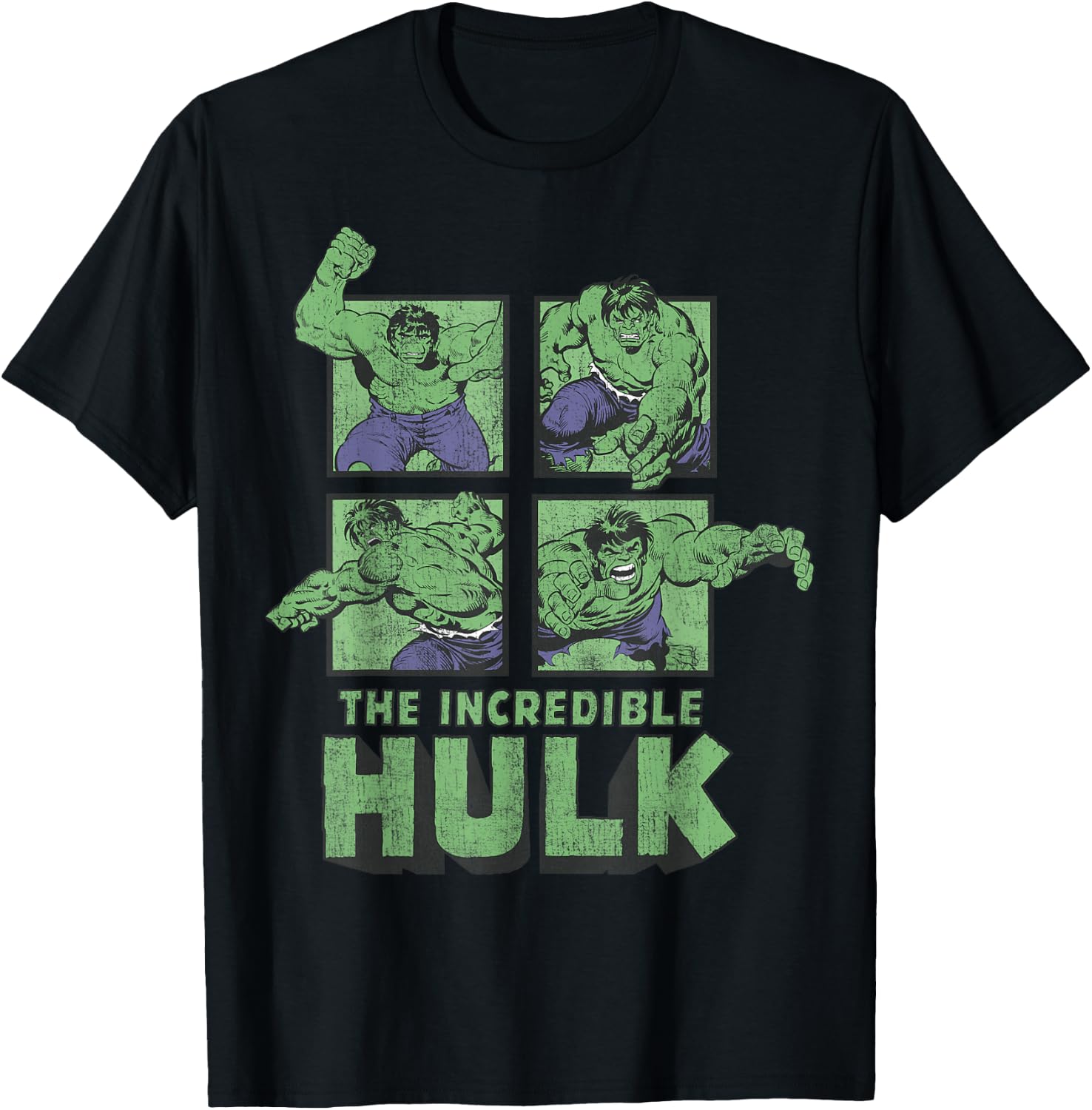 Marvel The Incredible Hulk Action Pose Squares Retro Poster T-Shirt - T-Shirt | Black