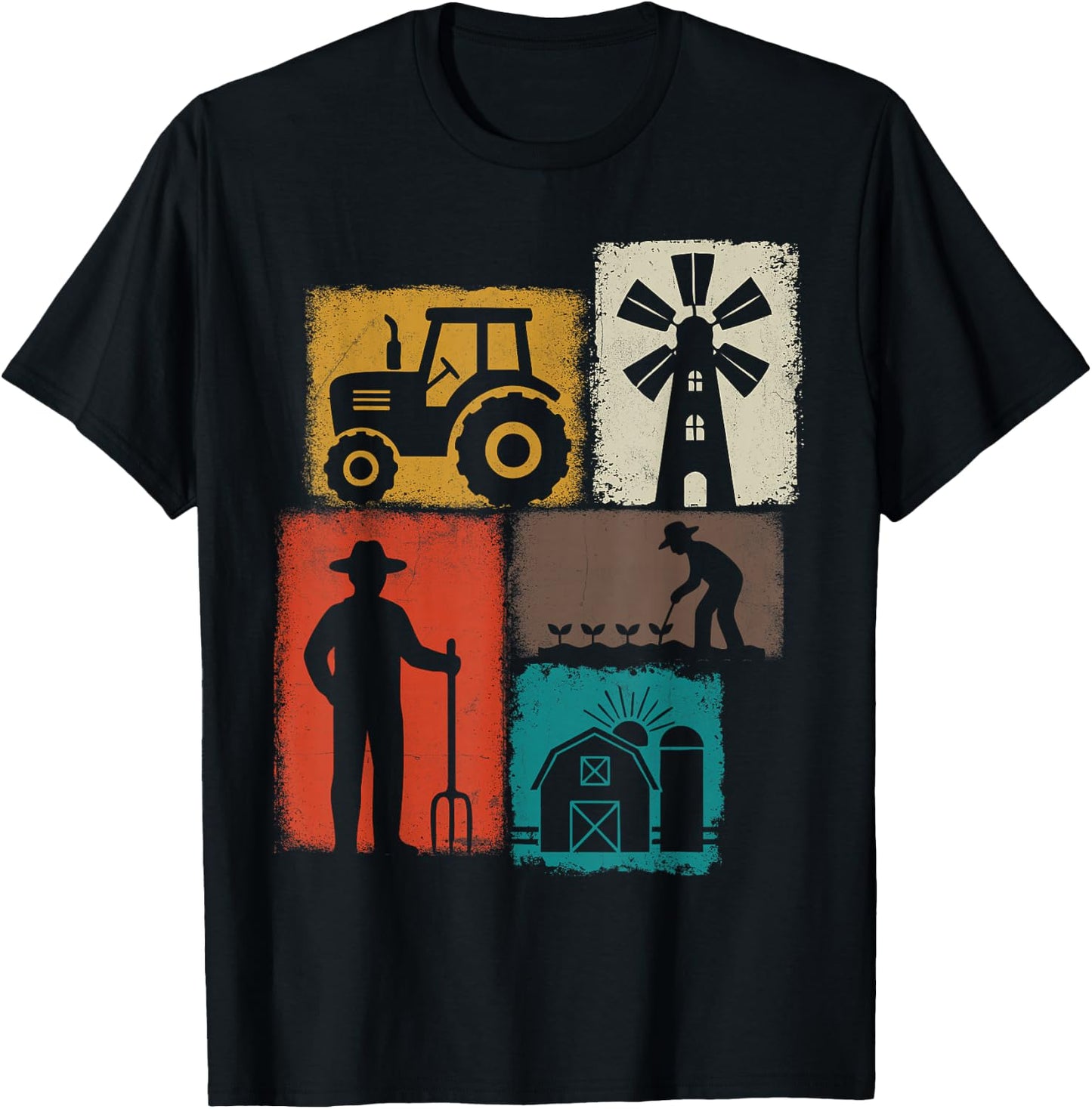 Farmer Vintage Collage Farming Men Rancher Cowboy Farm Owner T-Shirt - T-Shirt | Black