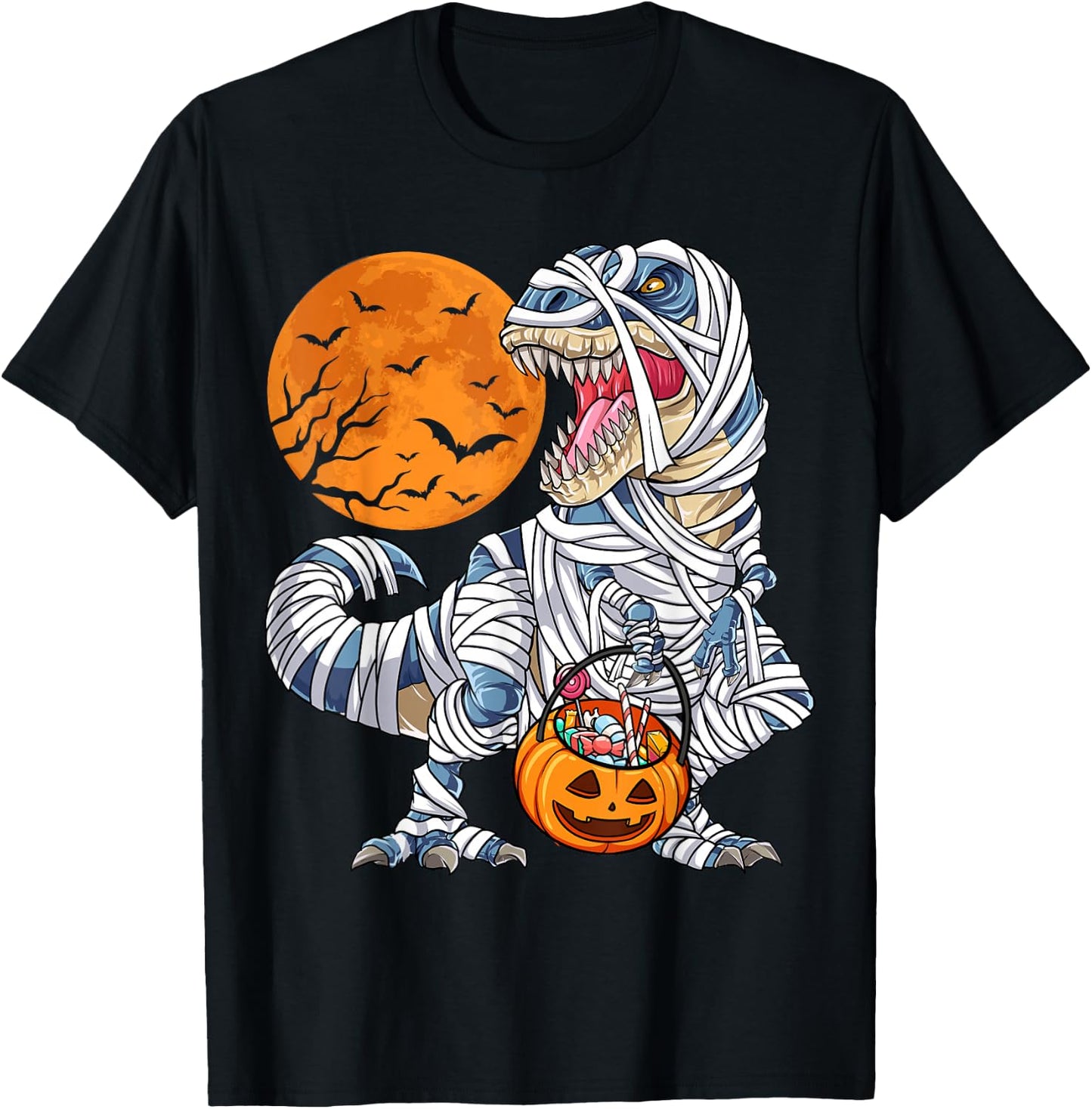 Halloween Shirts for Boys Men Dinosaur T rex Mummy Pumpkin T-Shirt - T-Shirt | Black