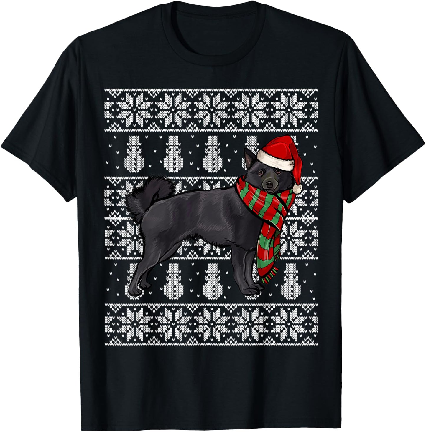 Santa Hat Xmas Schipperke Ugly Christmas T-Shirt - T-Shirt | Black