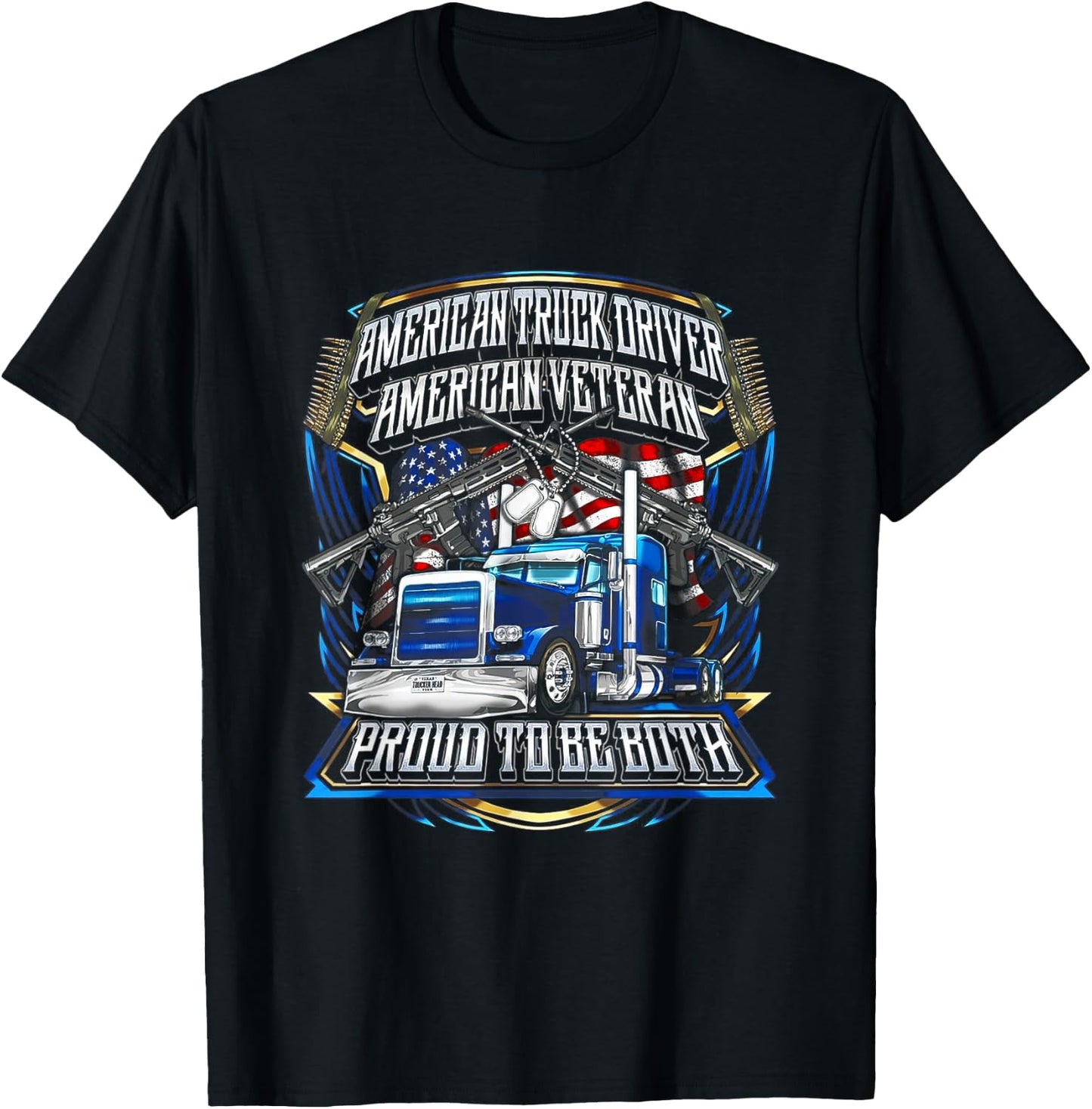 American Truck Driver US Veteran Proud to be both 4th July T-Shirt - T-Shirt | Black