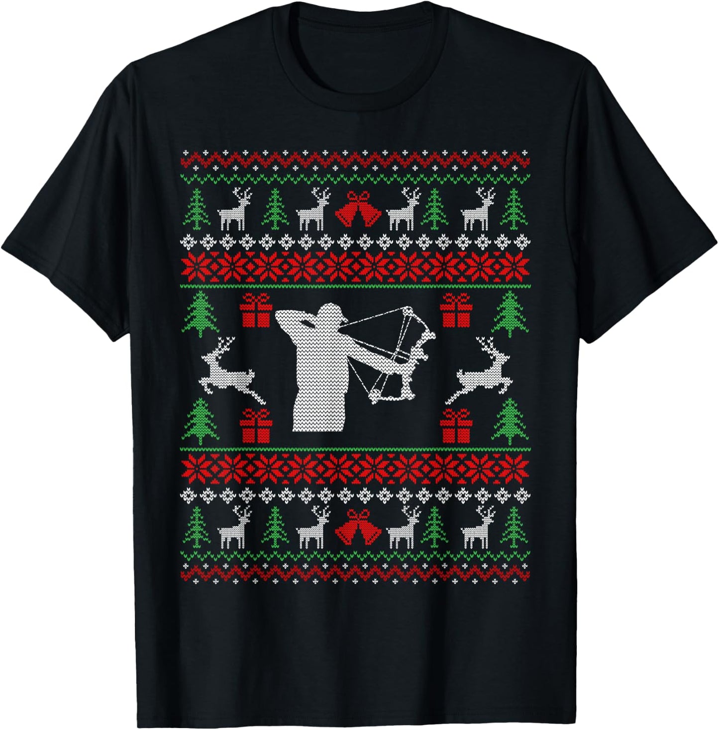 Christmas Gifts For Hunters Bow Hunting Ugly Christmas T-Shirt - T-Shirt | Black