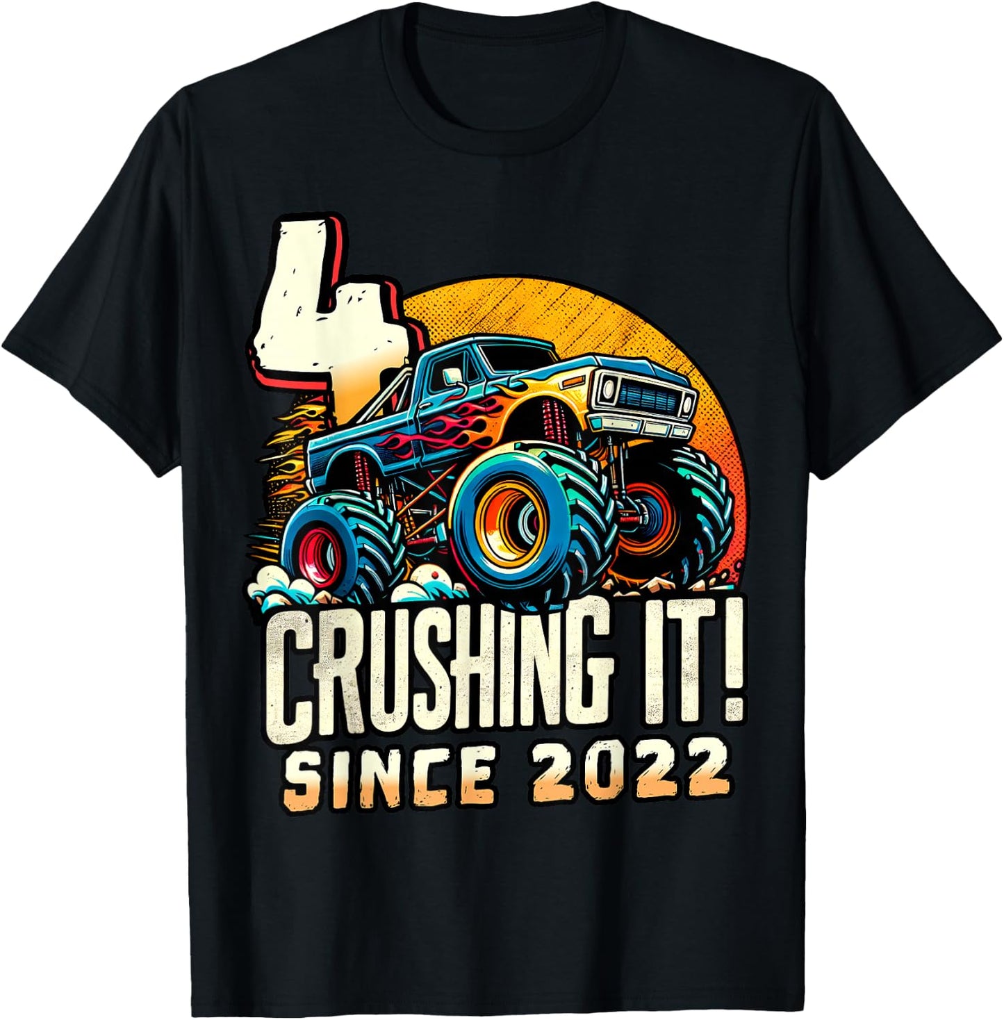 Birthday Monster Truck 4 Year Old Boys 4th Party Born 2022 T-Shirt - T-Shirt | Black