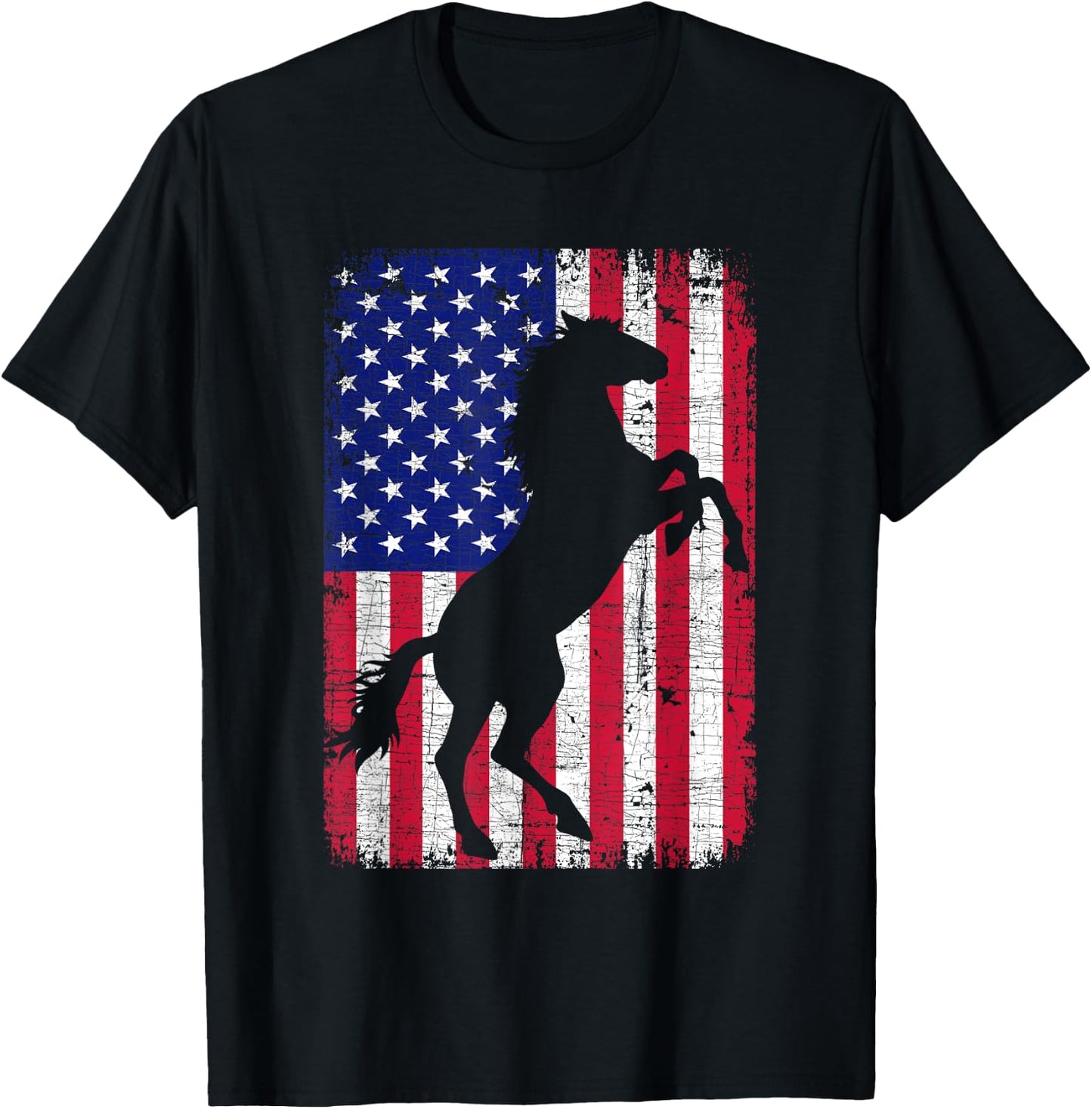 Patriotic Horse American Flag Horseback Riding Farm Gifts T-Shirt - T-Shirt | Black