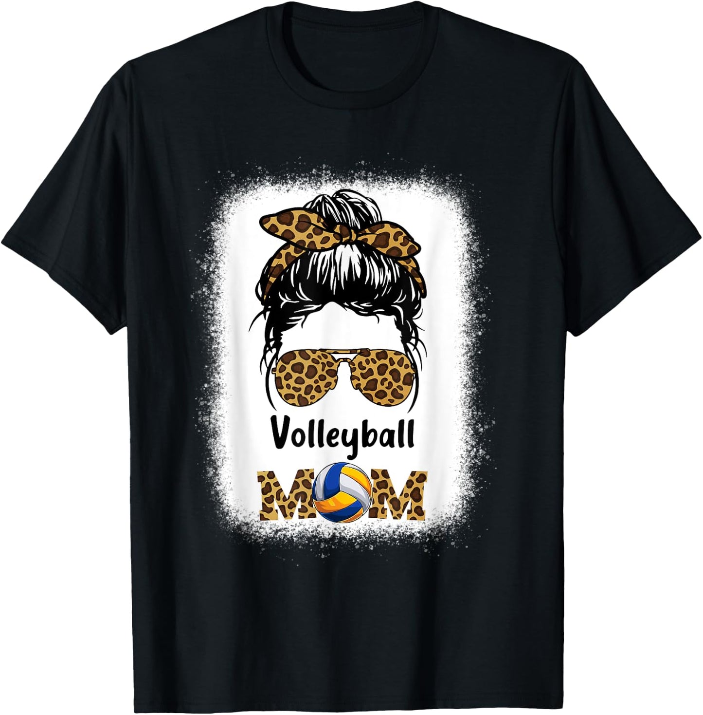 Volleyball Mom Mama Leopard Cheetah Print Bleached Women Fun T-Shirt - T-Shirt | Black