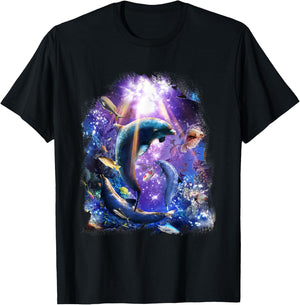 Galaxy Dolphin - Dolphins In Space T-Shirt - T-Shirt | Black