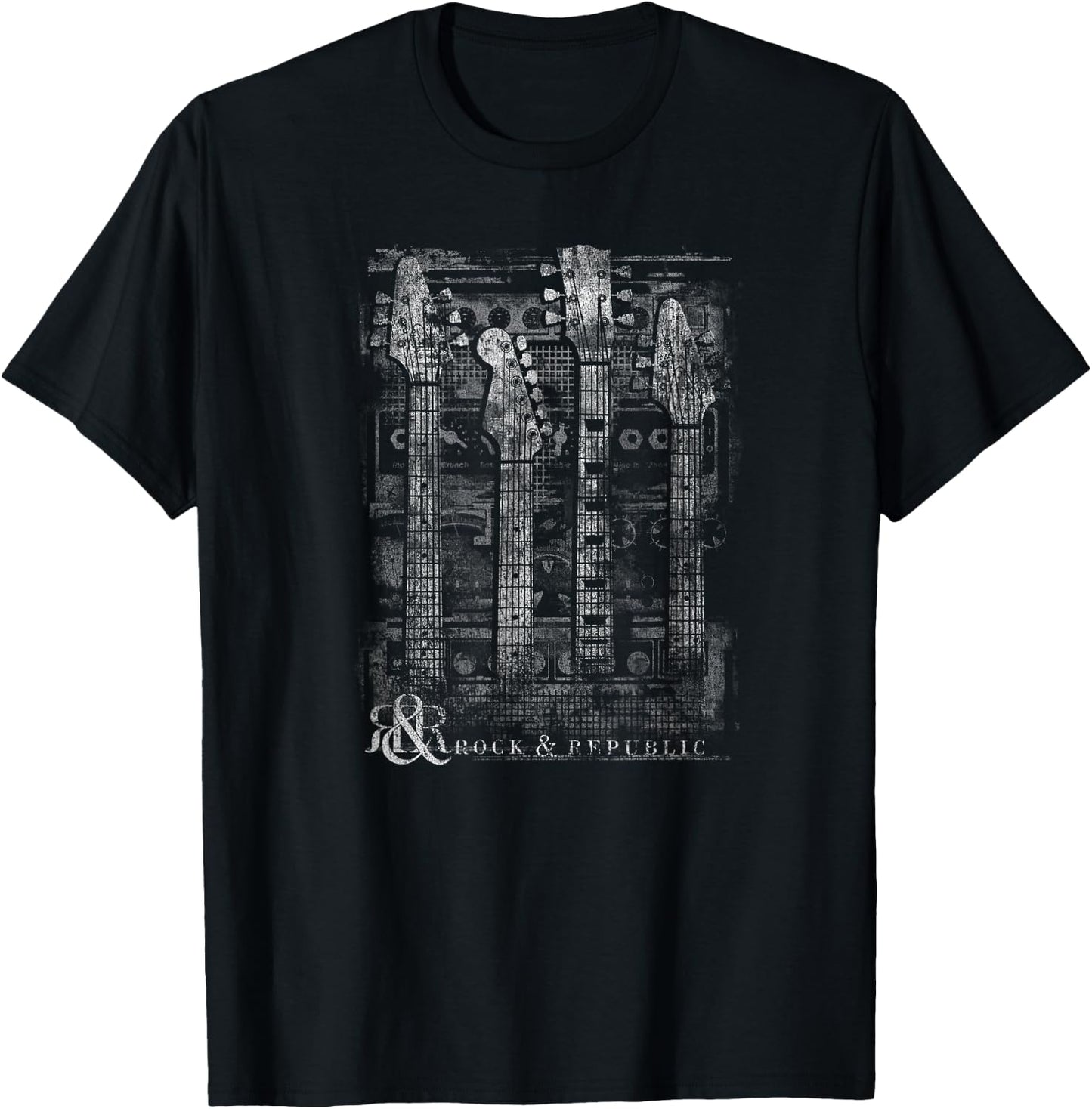 Trendy Rock & Republic Faded Guitar Music Graphic Design T-Shirt - T-Shirt | Black