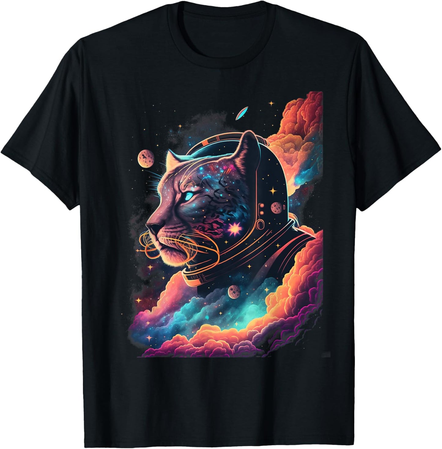 Astronaut Cougar Space Galaxy T-Shirt - T-Shirt | Black