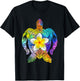 Sea Turtle Colorful Tribal Hawaiian Turtles Plumeria Flower T-Shirt - T-Shirt | Black