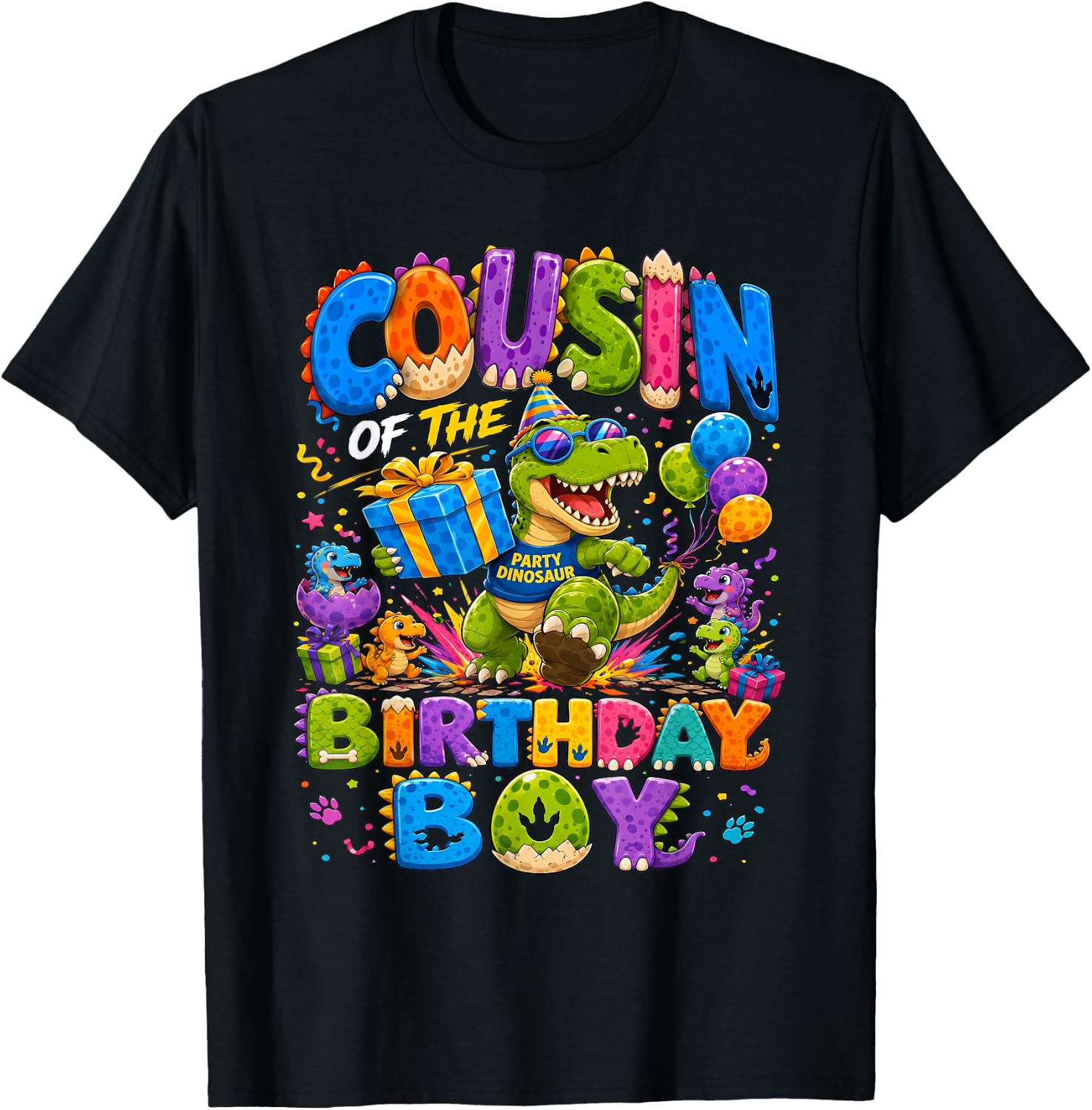 Cousin of The Birthday Boy T-Rex Dinosaur T-Shirt - T-Shirt | Black