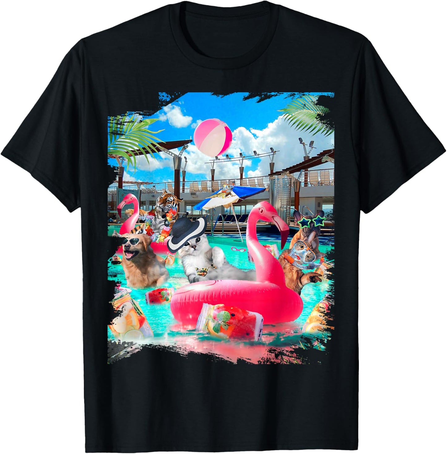 Cat Cats Tiger Dog Dogs Cruise Ship, Funny Cute Men Women Girls Kids T-Shirt - T-Shirt | Black