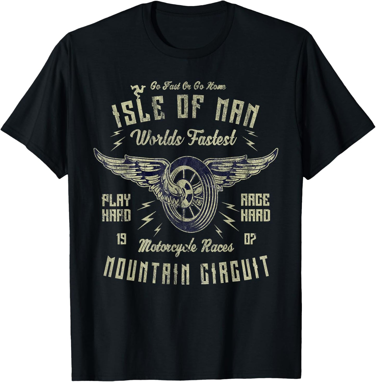 Isle Of Man Motorcycle Racing Winged Wheel Vintage Manx Bike T-Shirt - T-Shirt | Black