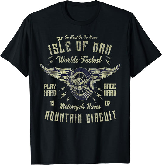 Isle Of Man Motorcycle Racing Winged Wheel Vintage Manx Bike T-Shirt - T-Shirt | Black
