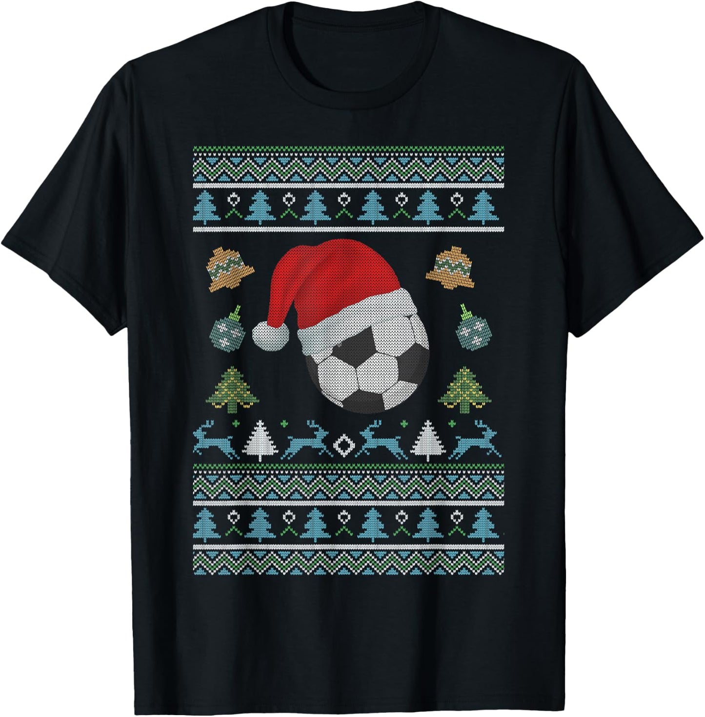 Funny Football Soccer Ugly Christmas Sweater Boys Girls XMAS T-Shirt - T-Shirt | Black