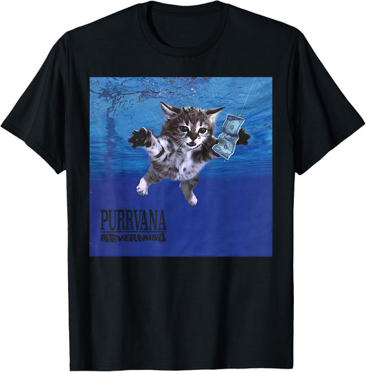 Funny Purrvana Cat T-Shirt - T-Shirt | Black