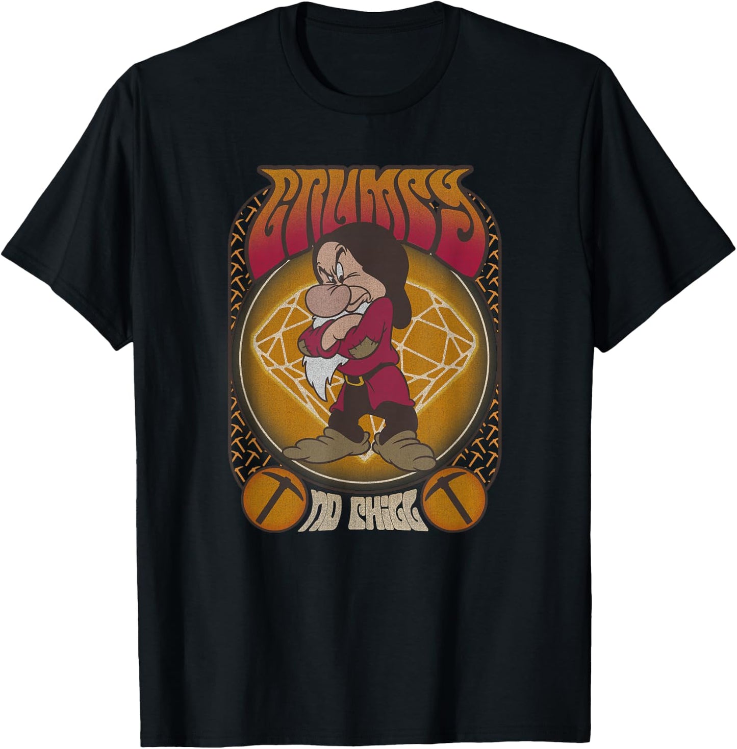 Disney Snow White & The Seven Dwarfs Grumpy Seventies Poster T-Shirt - T-Shirt | Black