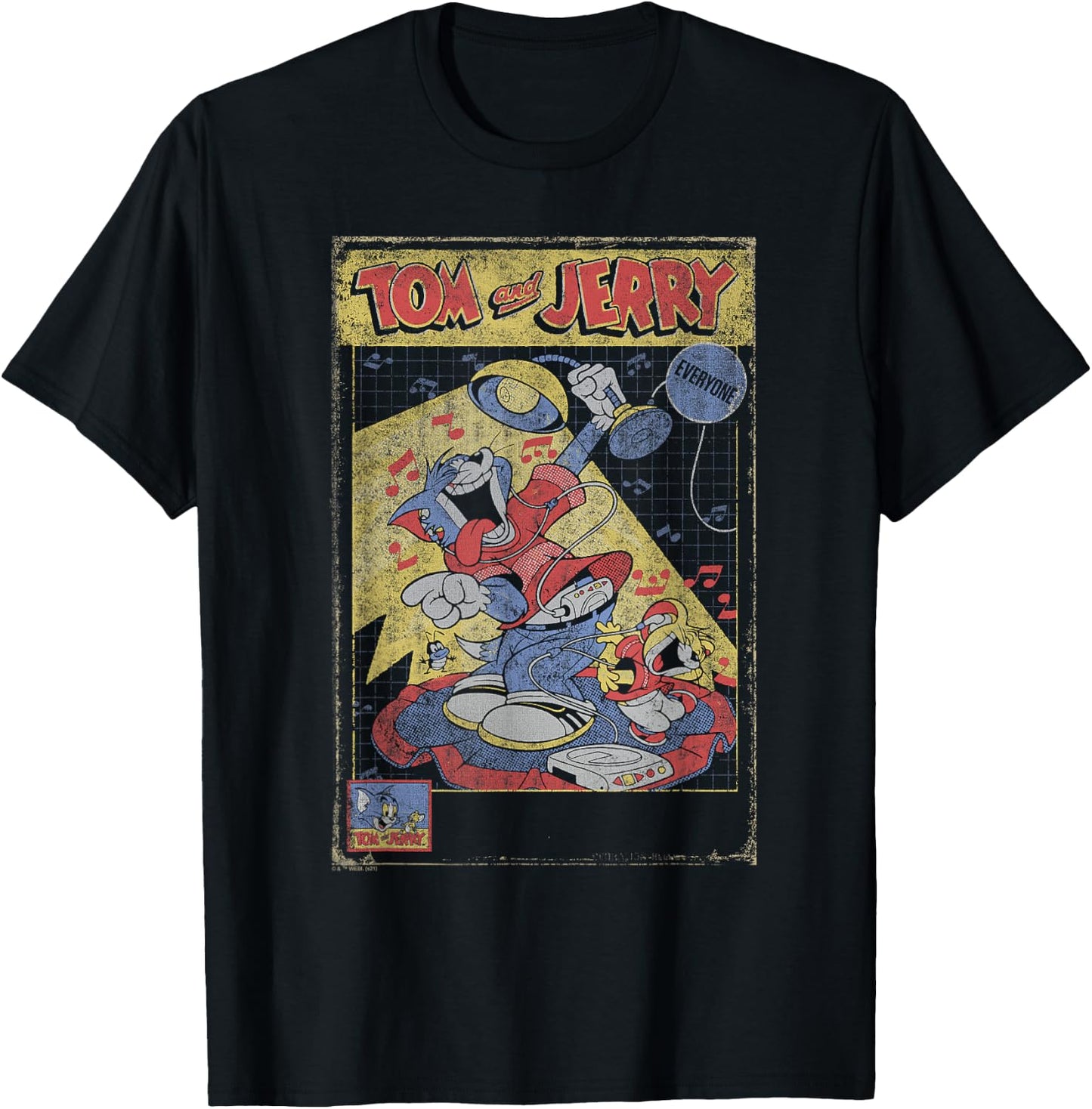 Tom and Jerry Vintage CD Player Poster T-Shirt - T-Shirt | Black