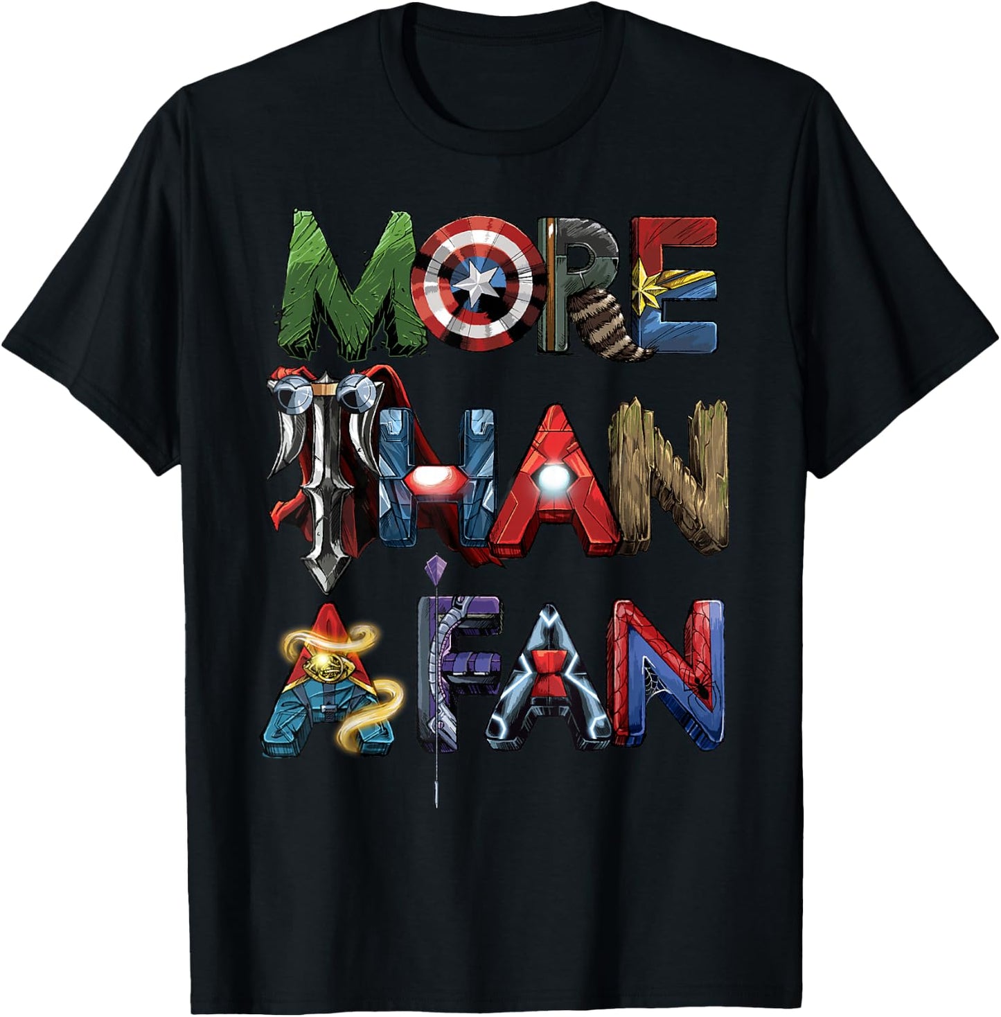 Marvel Avengers More Than A Fan Word Stack T-Shirt - T-Shirt | Black