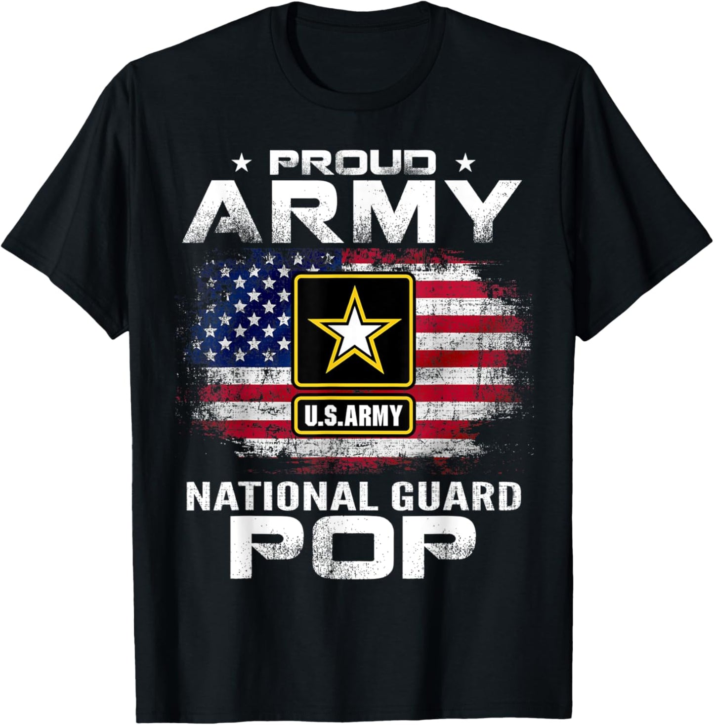 Proud Army National Guard Pop With American Flag Gift T-Shirt - T-Shirt | Black