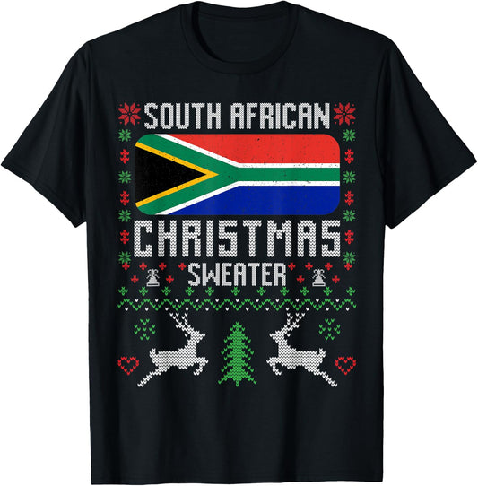 South Africa Flag South African Christmas Sweater T-Shirt - T-Shirt | Black