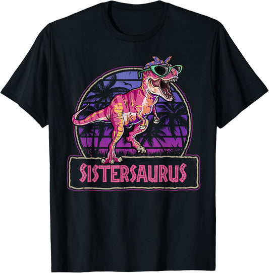 Sistersaurus T Rex Dinosaur Sister Saurus Family Matching T-Shirt - T-Shirt | Black