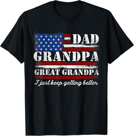Dad Grandpa Great Grandpa Vintage USA Flag Fathers Day Pops T-Shirt - T-Shirt | Black