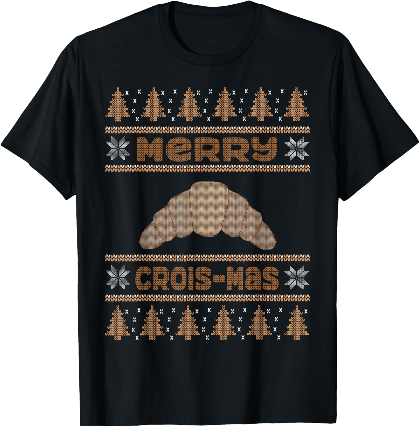 Merry Crois-mas Lover Ugly Christmas Croissant T-Shirt - T-Shirt | Black