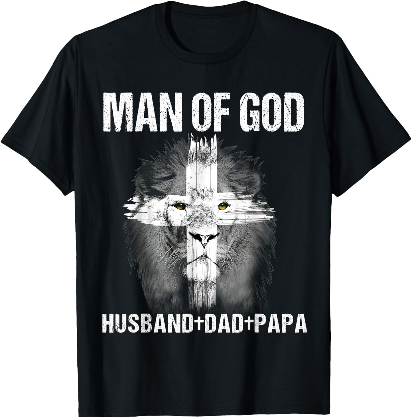 Man of God Husband Dad Papa Lion Cross Jesus Christian Gift T-Shirt - T-Shirt | Black