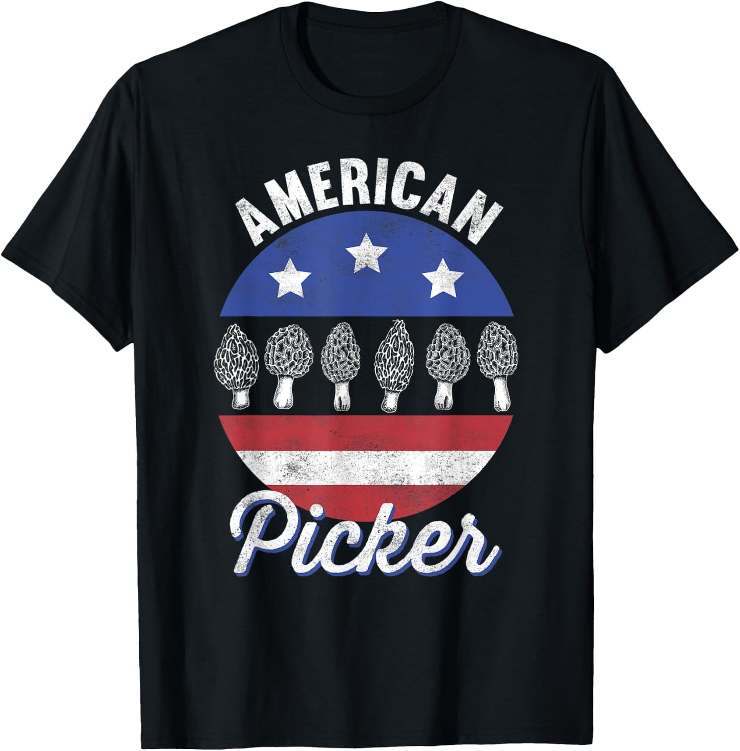 Morel Mushroom Hunter American Picker US Flag Retro Foraging T-Shirt - T-Shirt | Black