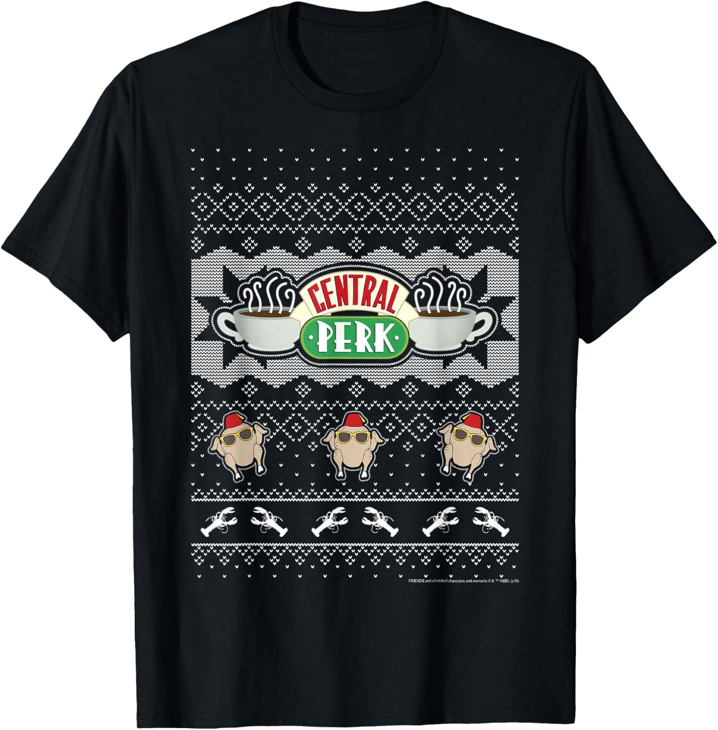 Friends Christmas Central Perk Ugly Sweater Style T-Shirt - T-Shirt | Black