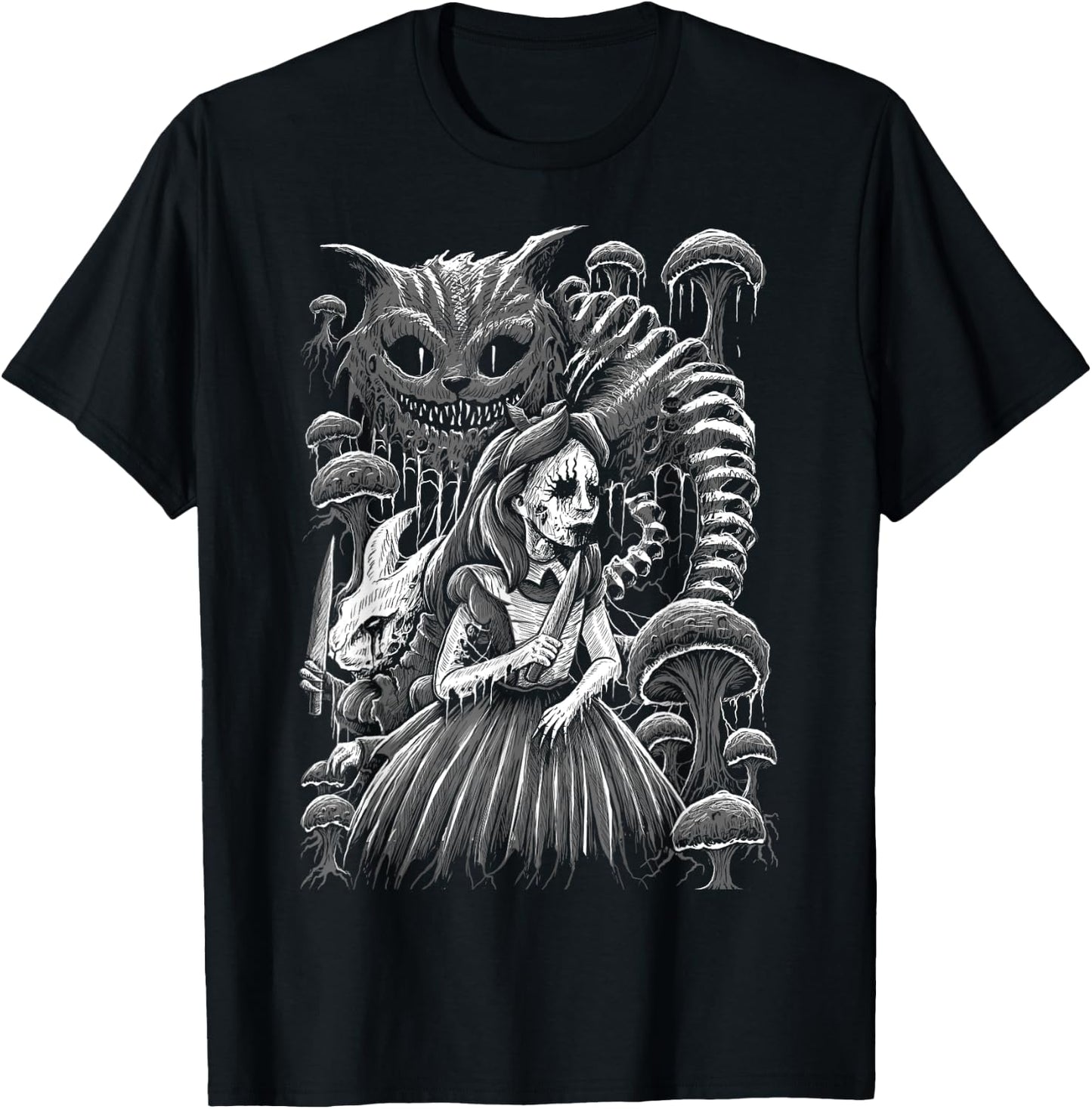 Alice In Wonderland Cheshire Cat Murderland Malice Rabbit T-Shirt - T-Shirt | Black