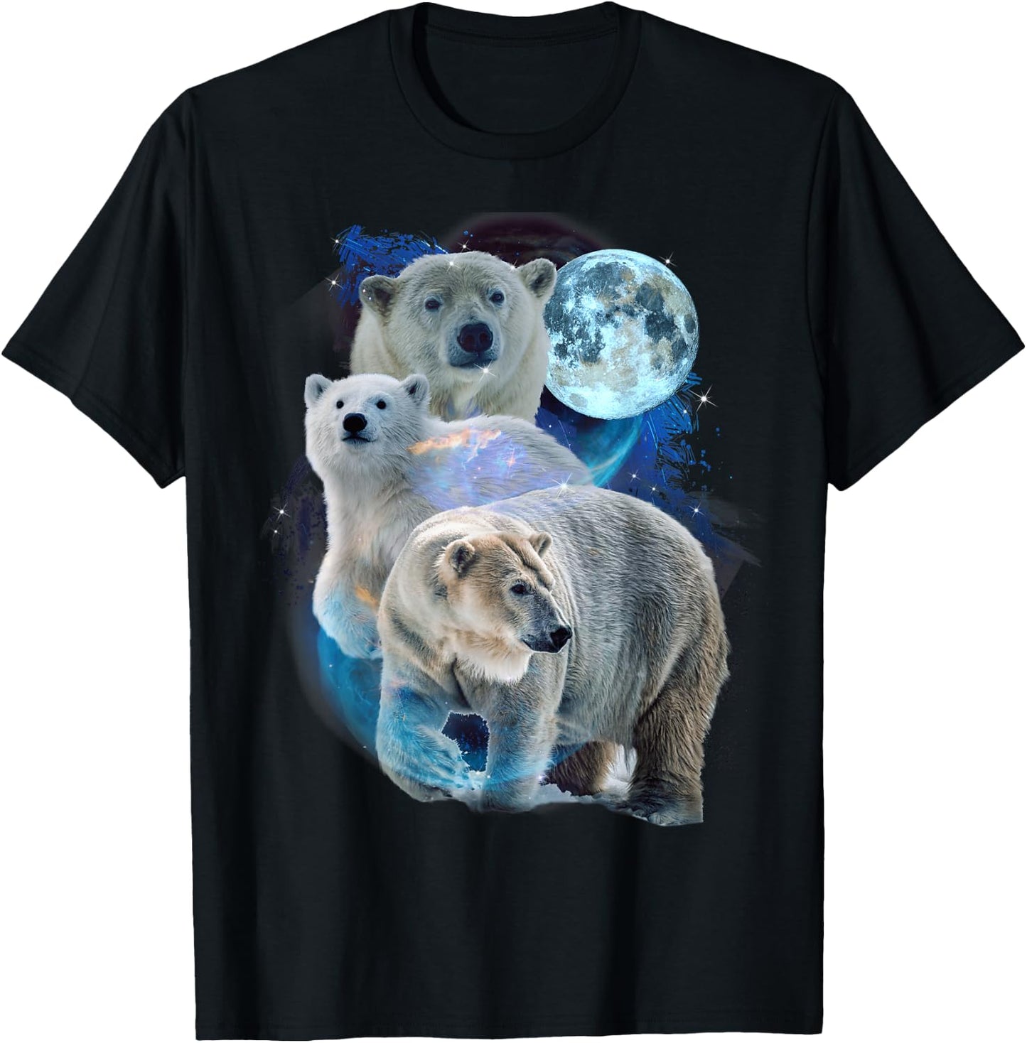 3 Moon Polar Bears Funny Fur Marine Mammals Bear Art Humor T-Shirt - T-Shirt | Black
