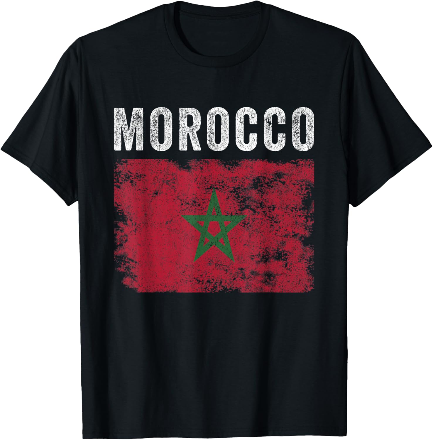 Morocco Flag Distressed - Men Women Kids - Moroccan Flag T-Shirt - T-Shirt | Black