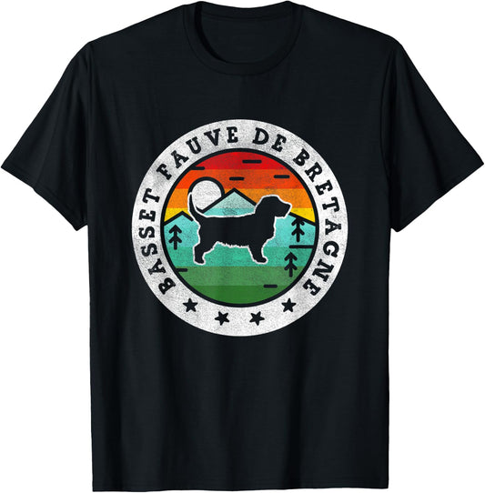 Vintage Basset Fauve de Bretagne Retro Dog Mom Dad Women Kids T-Shirt - T-Shirt | Black