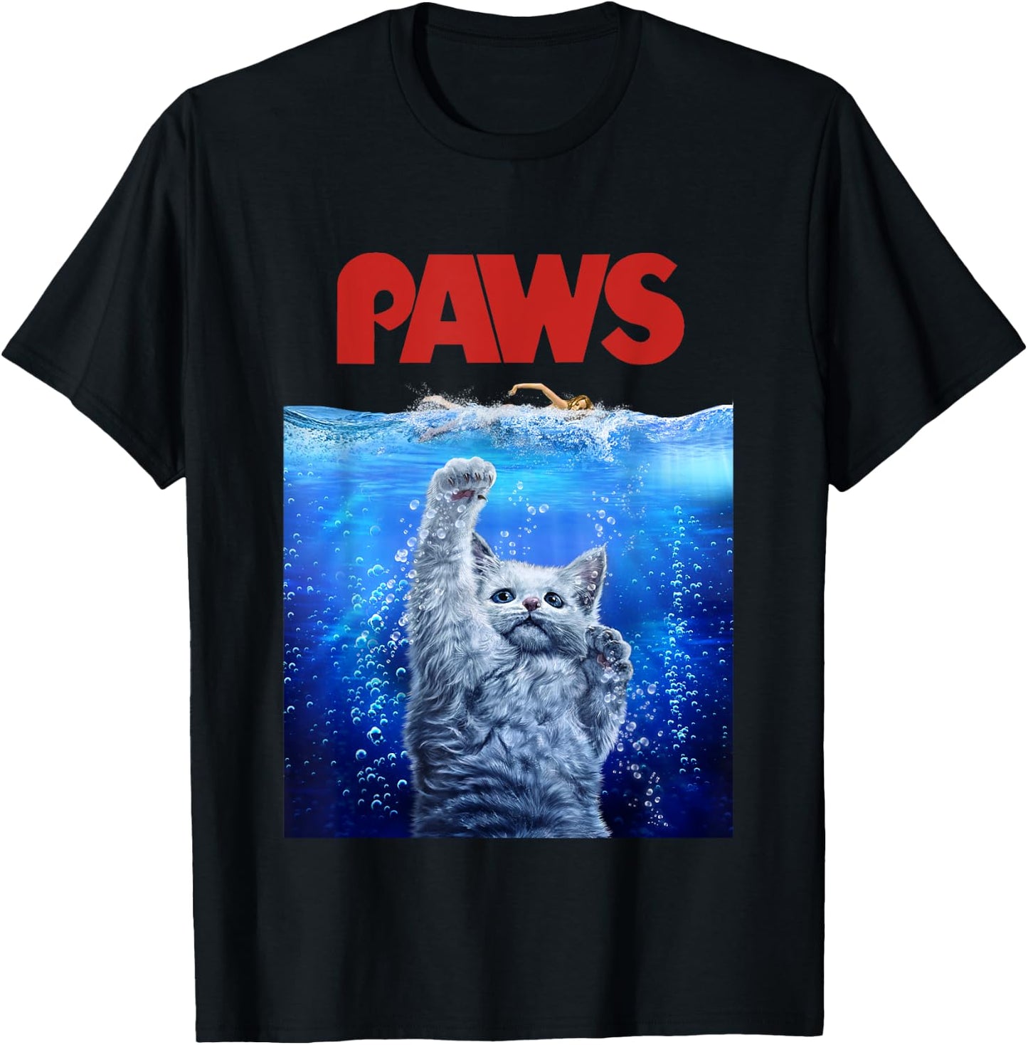 Terrifying Monster White Cat Attack Swimmer Men Women Girls Kids T-Shirt - T-Shirt | Black