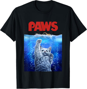 Terrifying Monster White Cat Attack Swimmer Men Women Girls Kids T-Shirt - T-Shirt | Black