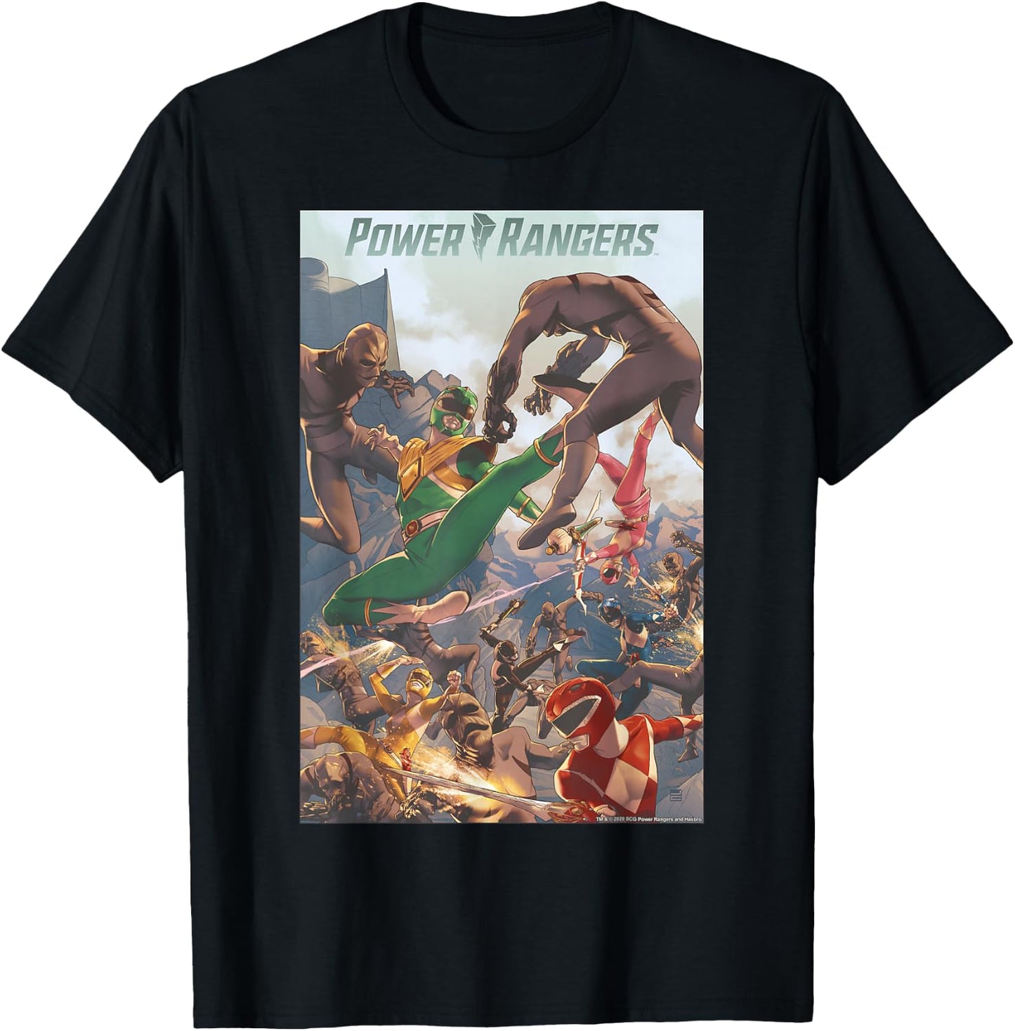 Power Rangers Morph Group Shot Filled Text Logo T-Shirt - T-Shirt | Black