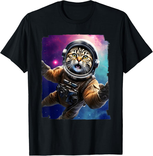 Galactic Whiskers. Funny Cosmic Astronaut Cat. T-Shirt - T-Shirt | Black